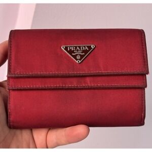 PRADA Red Nylon Wallet Red Pockets Cash & Cards Holder
